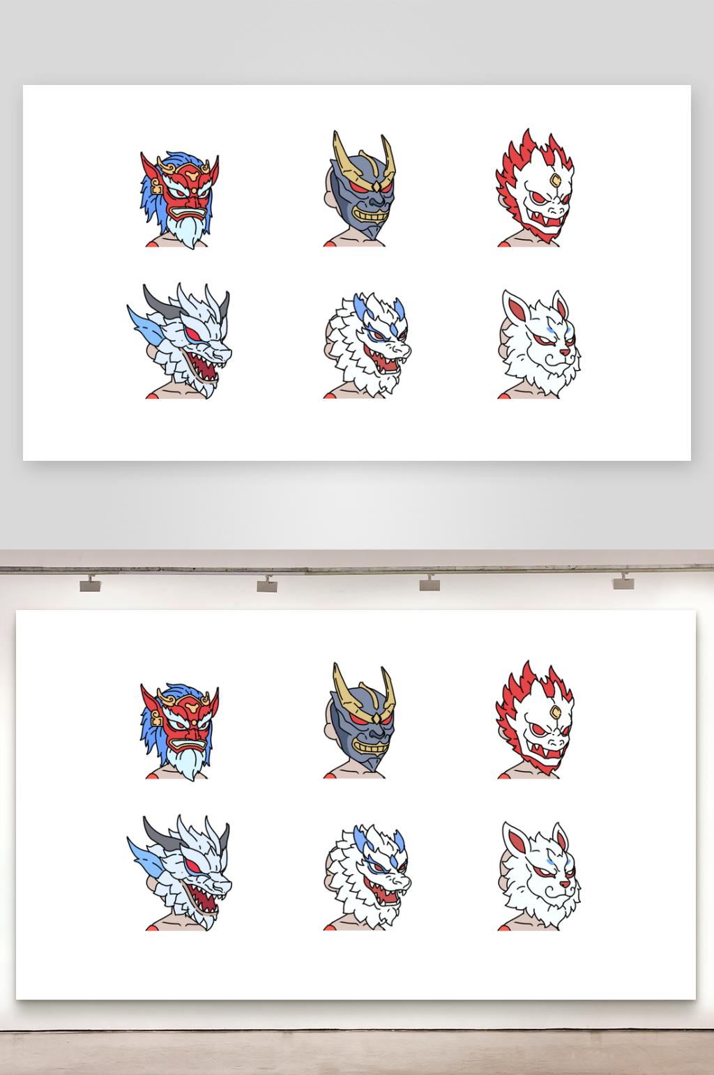 简笔插画物品各类兽面具2祭祀面具素材