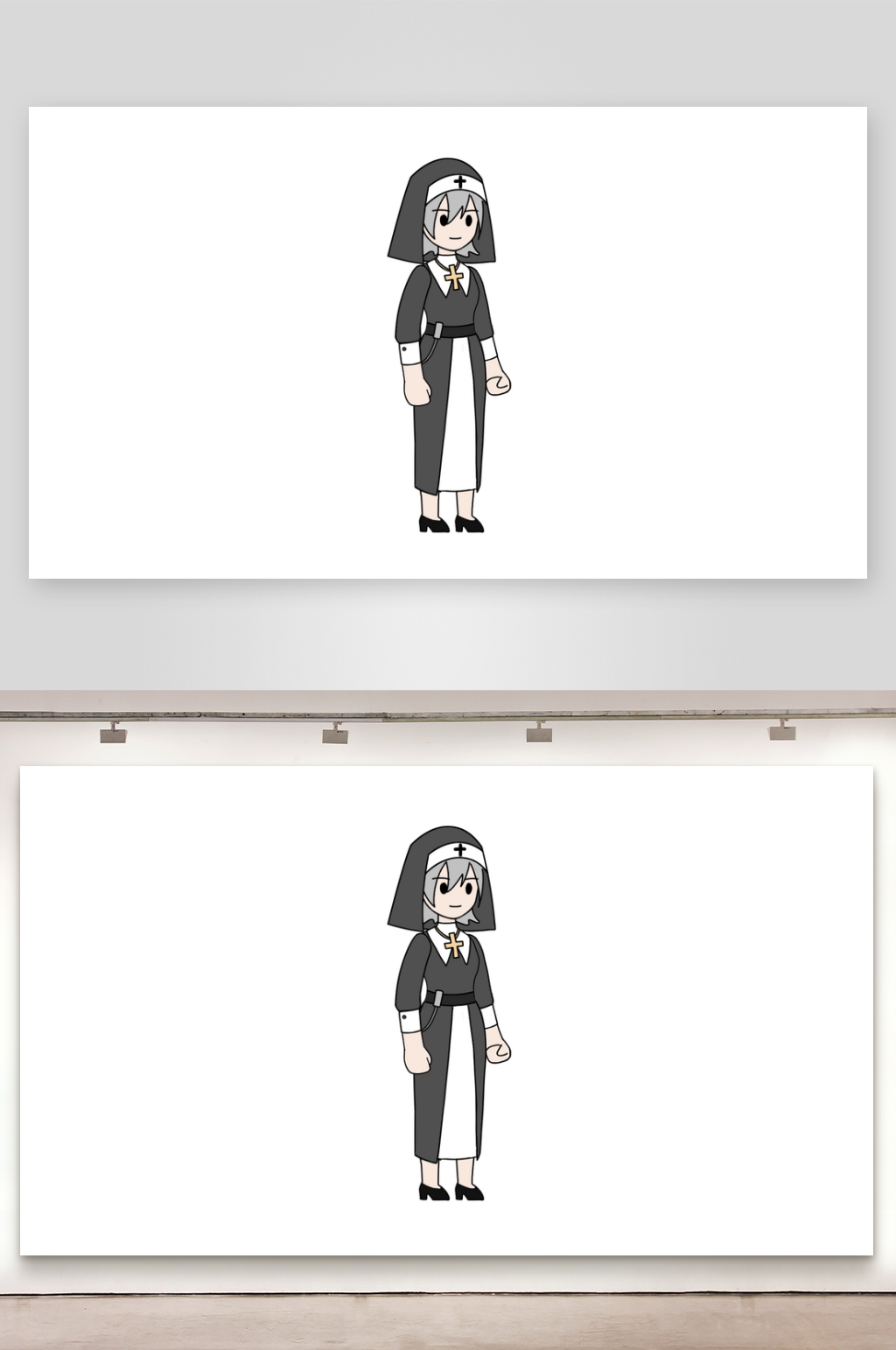 简笔都市人物修女素材