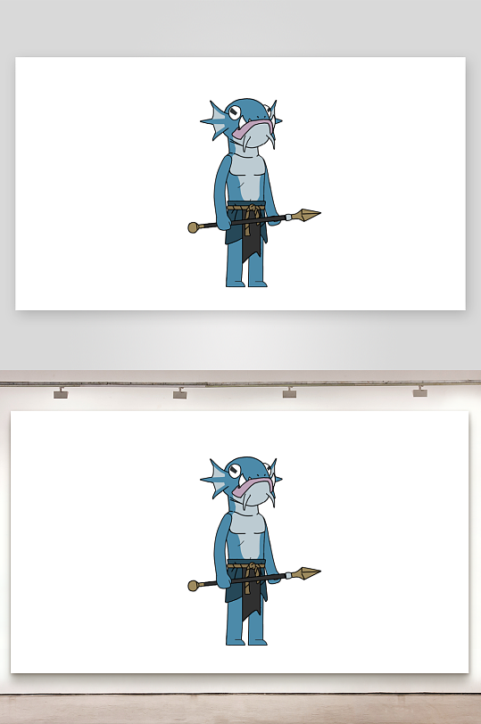 简笔插画悬疑人物鱼人长矛兵-众图网