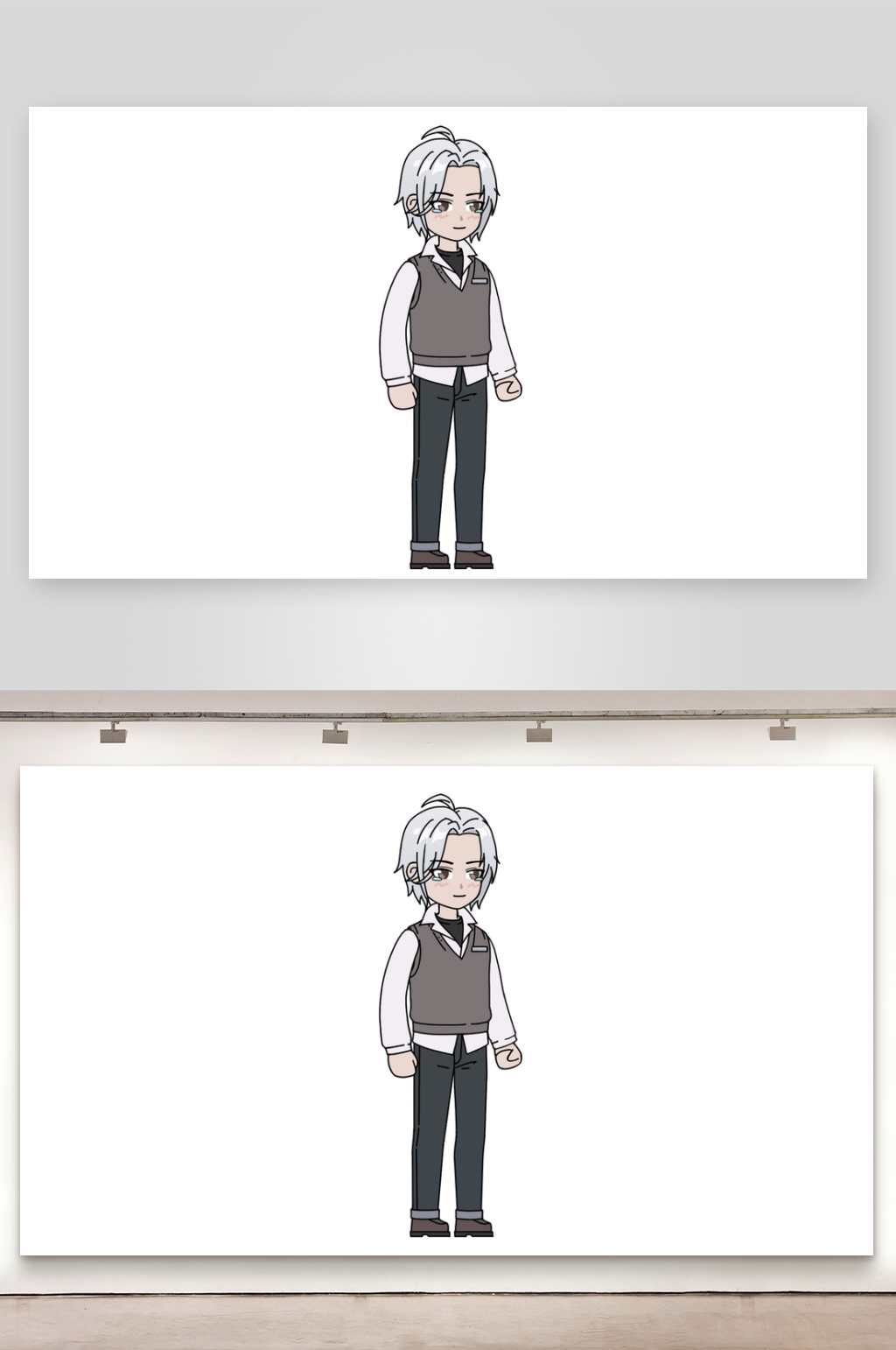 简笔插画女频银发学长素材