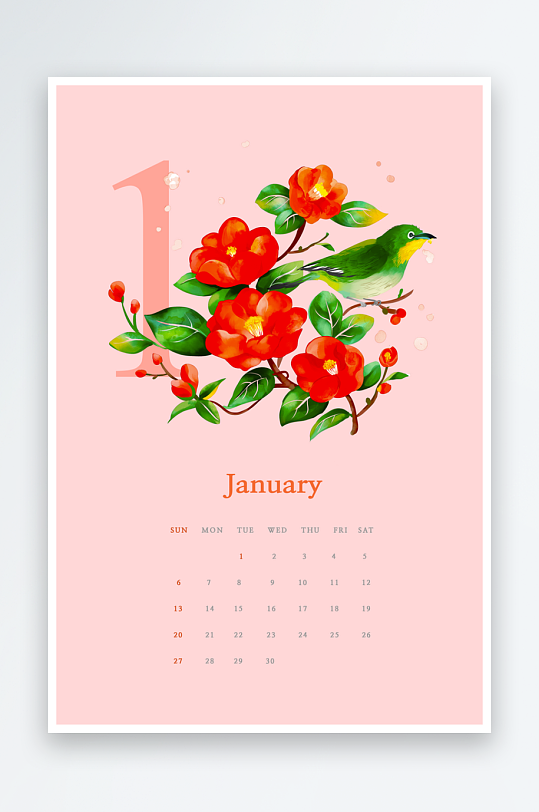 鲜花日历背景海报模板-众图网