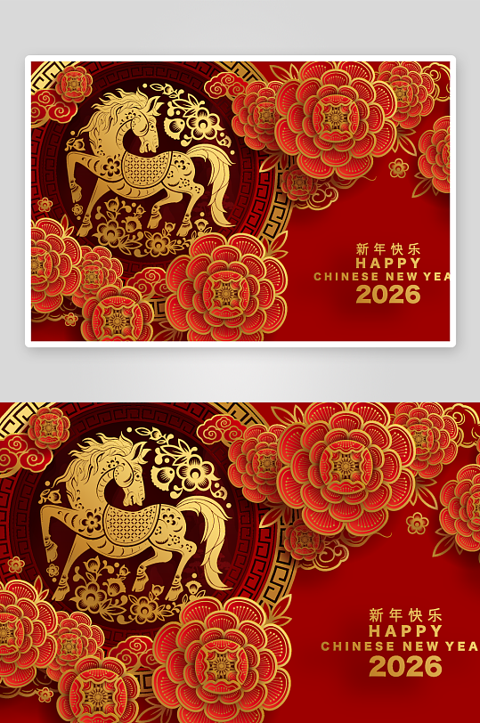 2026新年马年时尚潮流春节插画大图海报-众图网