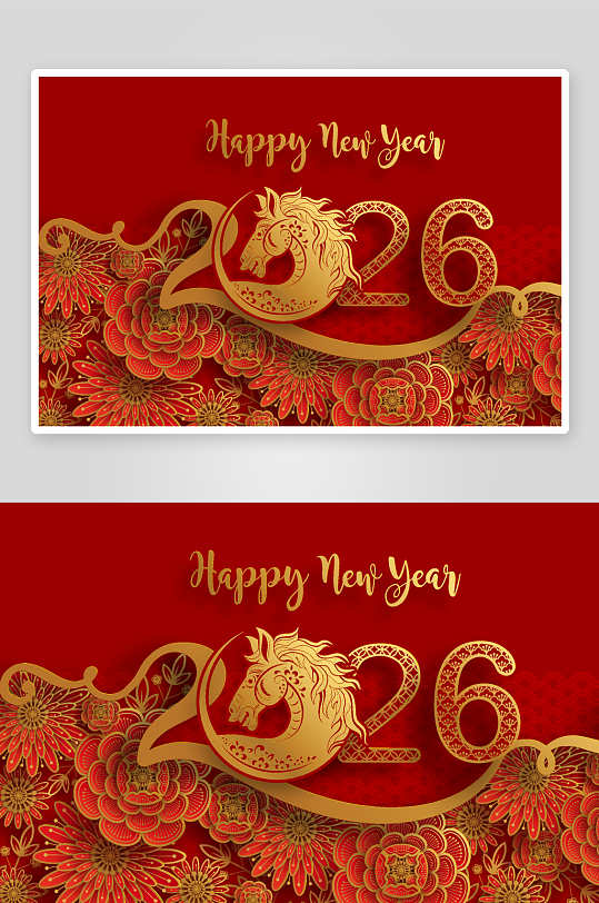 2026新年马年时尚潮流春节插画大图海报-众图网