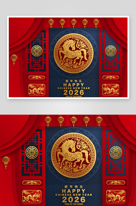 2026新年马年时尚潮流春节插画大图海报-众图网