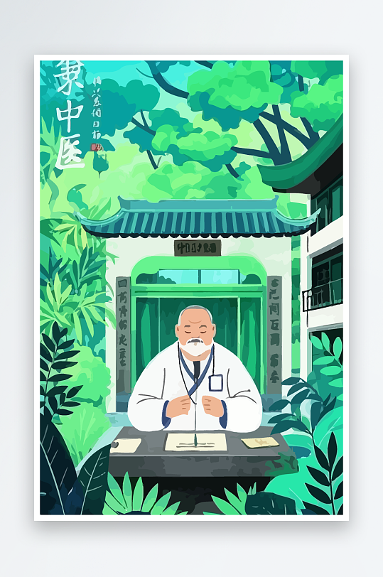 老人建筑风景图标插画元素-众图网