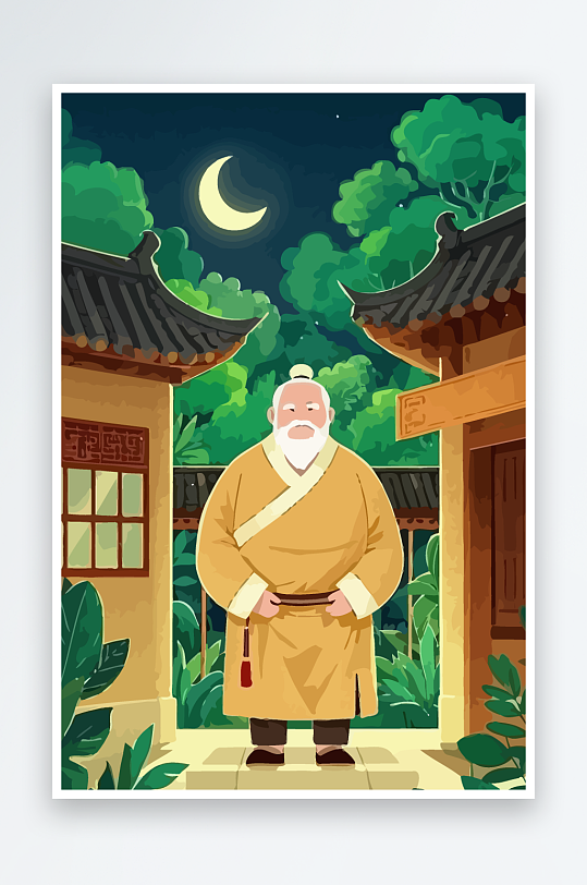 老人建筑风景图标插画元素-众图网