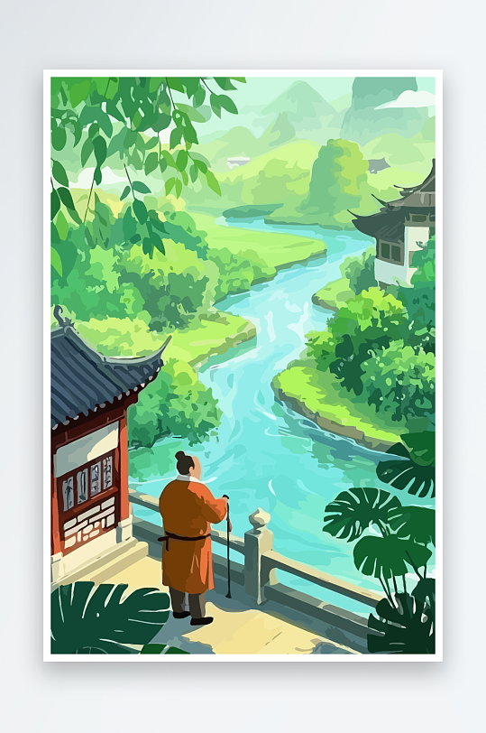 老人建筑风景图标插画元素-众图网