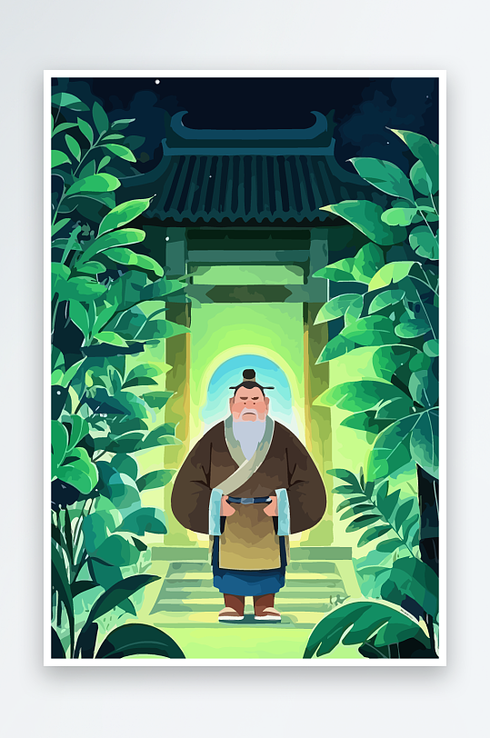 老人建筑风景图标插画元素-众图网