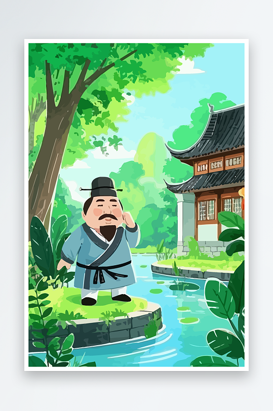 老人建筑风景图标插画元素-众图网