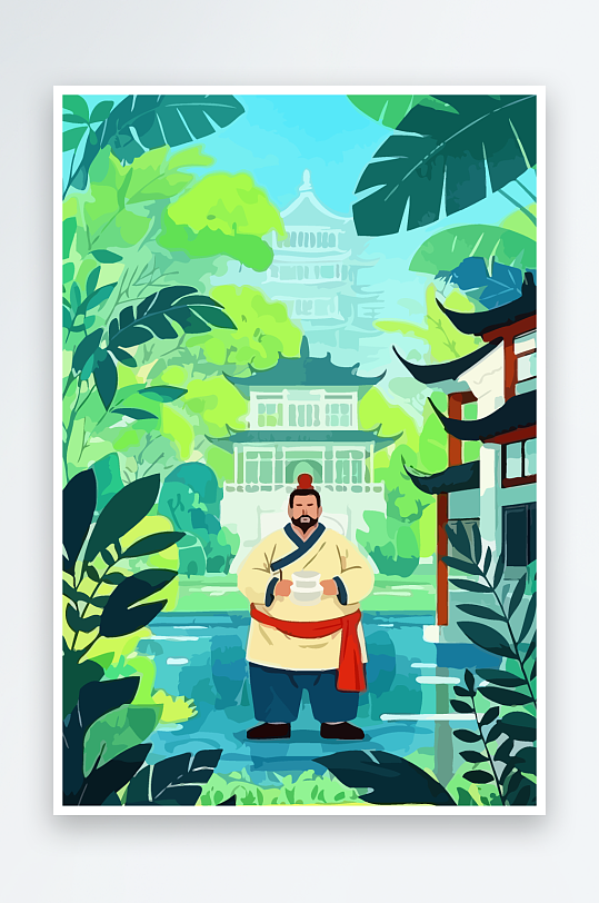 老人建筑风景图标插画-众图网