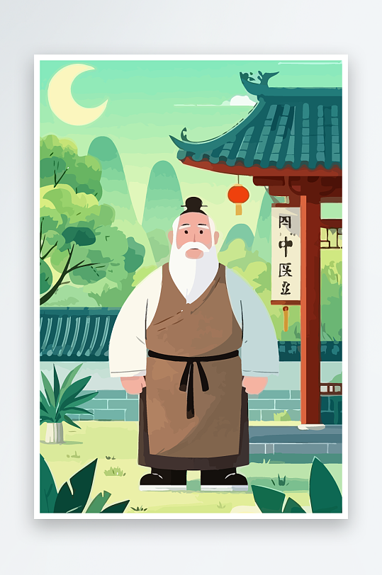 老人建筑风景图标插画-众图网