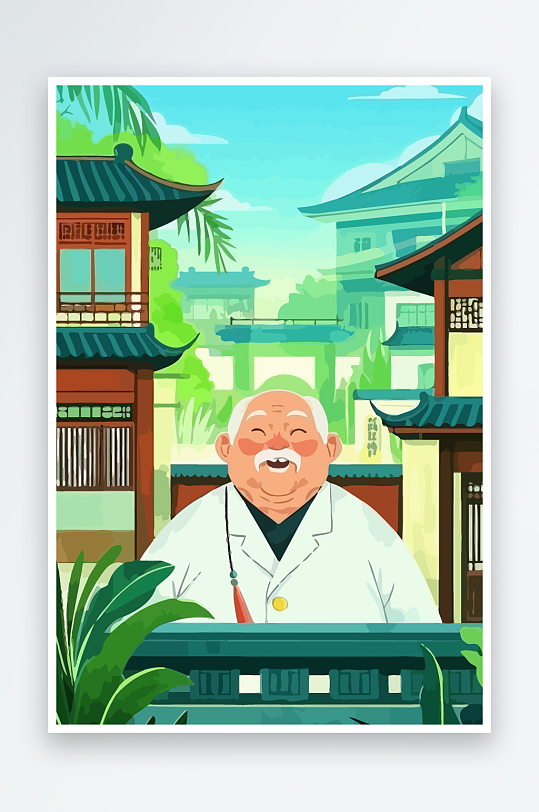 老人建筑风景图标插画-众图网