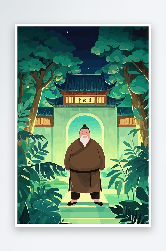 老人建筑风景图标插画-众图网