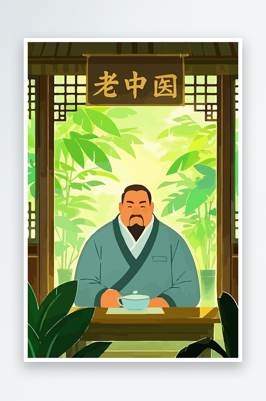 老人建筑风景图标插画-众图网