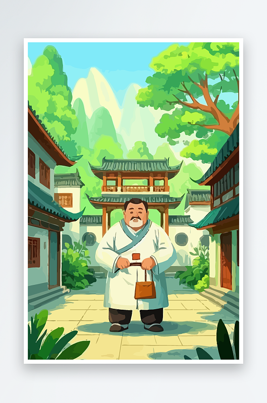 老人建筑风景图标插画-众图网