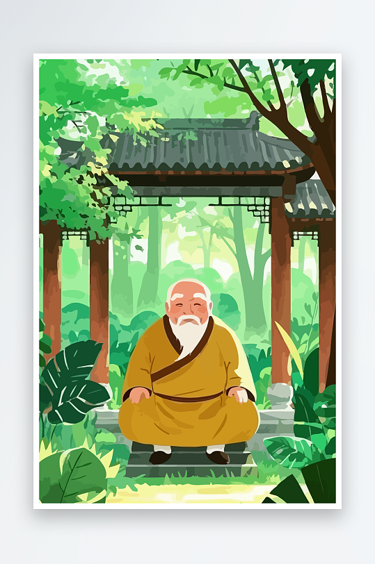 老人建筑风景图标插画-众图网