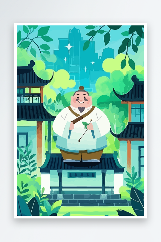 老人建筑风景图标插画-众图网