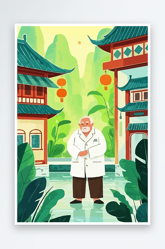 老人建筑风景图标插画元素-众图网