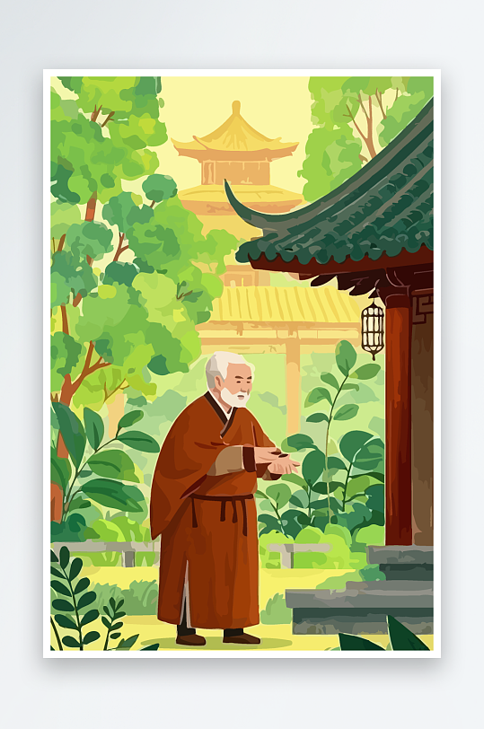 老人建筑风景图标插画元素-众图网