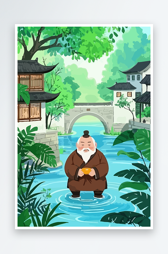 老人建筑风景图标插画元素-众图网