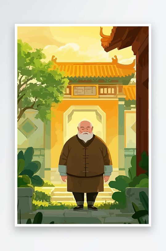 老人建筑风景图标插画元素-众图网