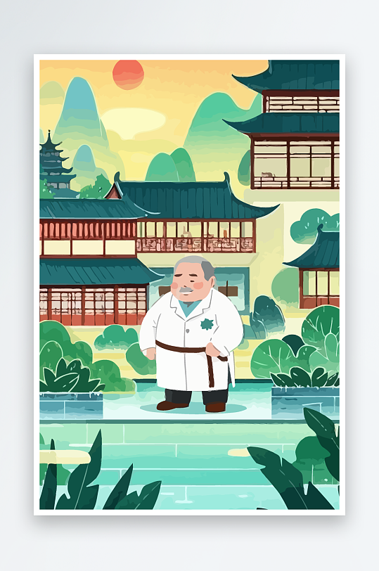 老人建筑风景图标插画元素-众图网