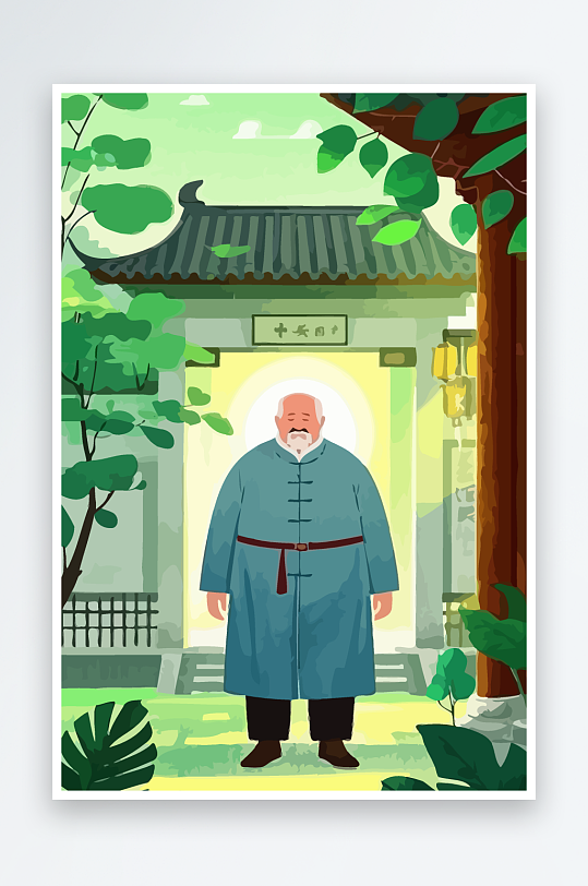 老人建筑风景图标插画元素-众图网