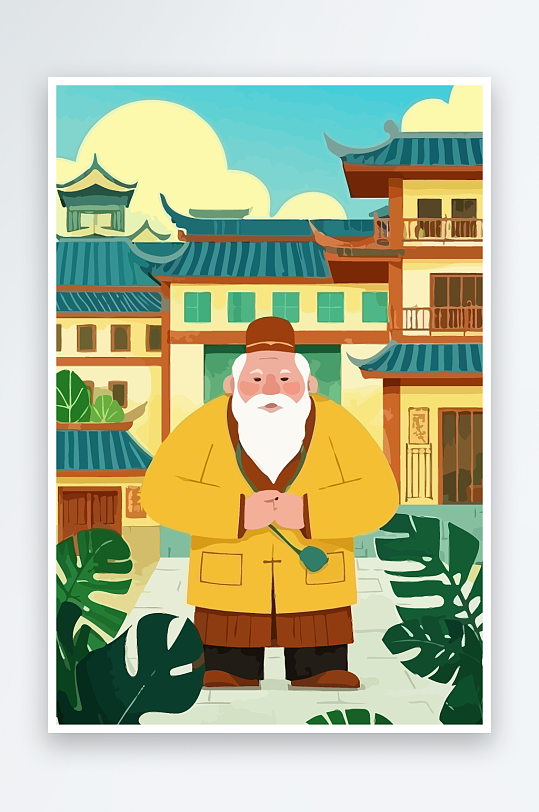 老人建筑风景图标插画元素-众图网