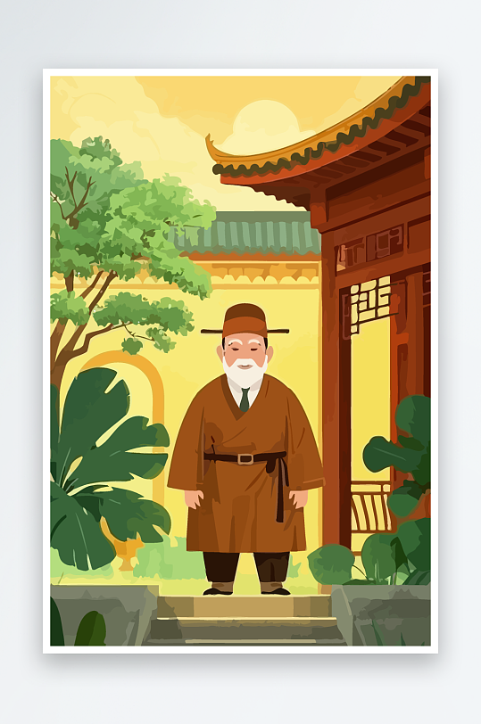 老人建筑风景图标插画元素-众图网