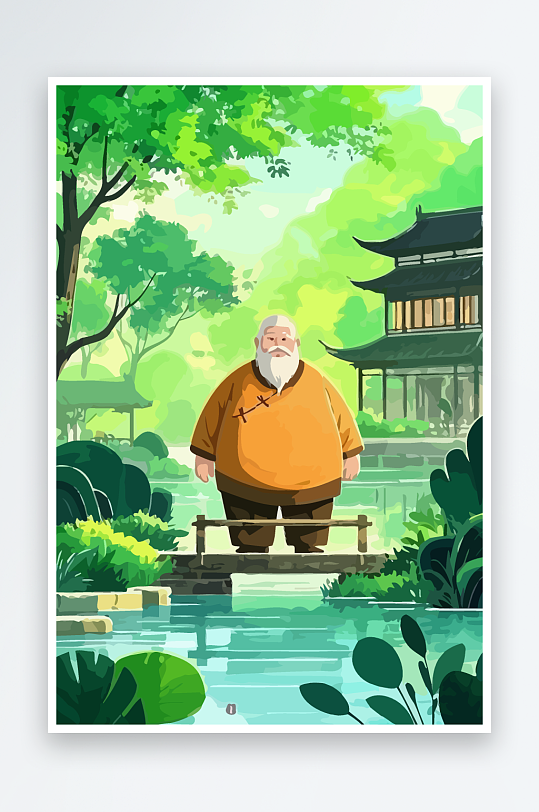 老人建筑风景图标插画-众图网