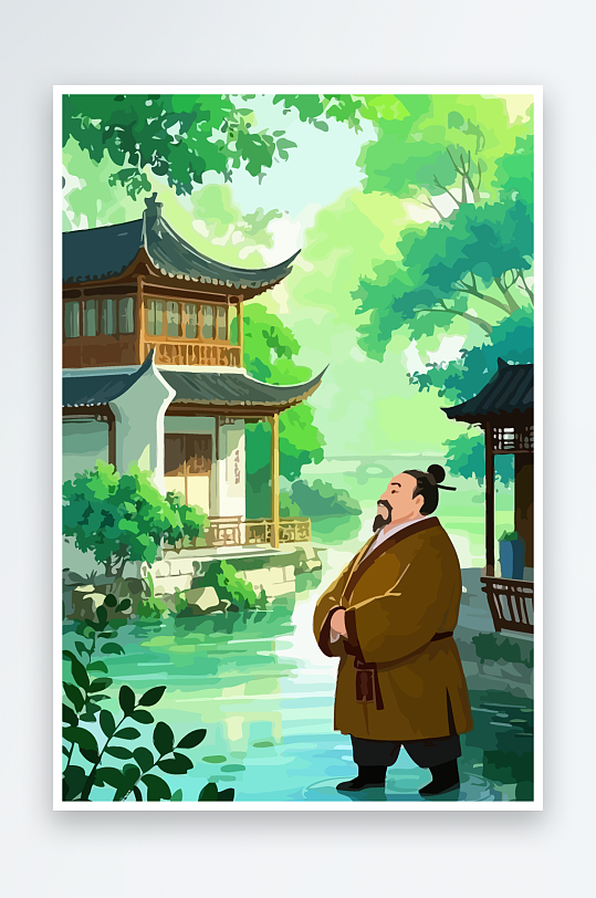 老人建筑风景图标插画-众图网