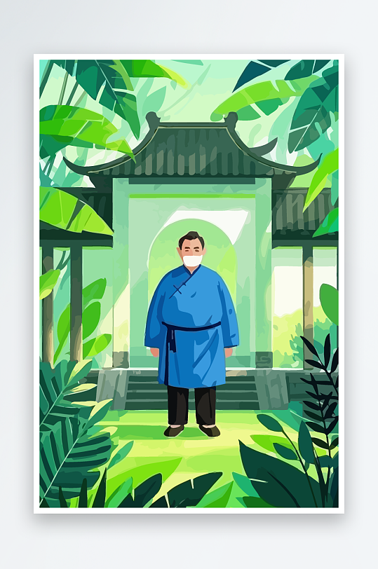 老人建筑风景图标插画-众图网