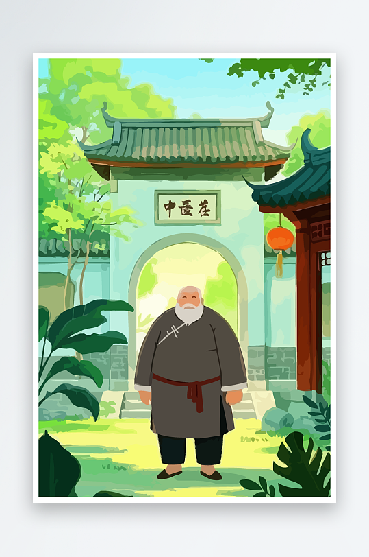 老人建筑风景图标插画-众图网