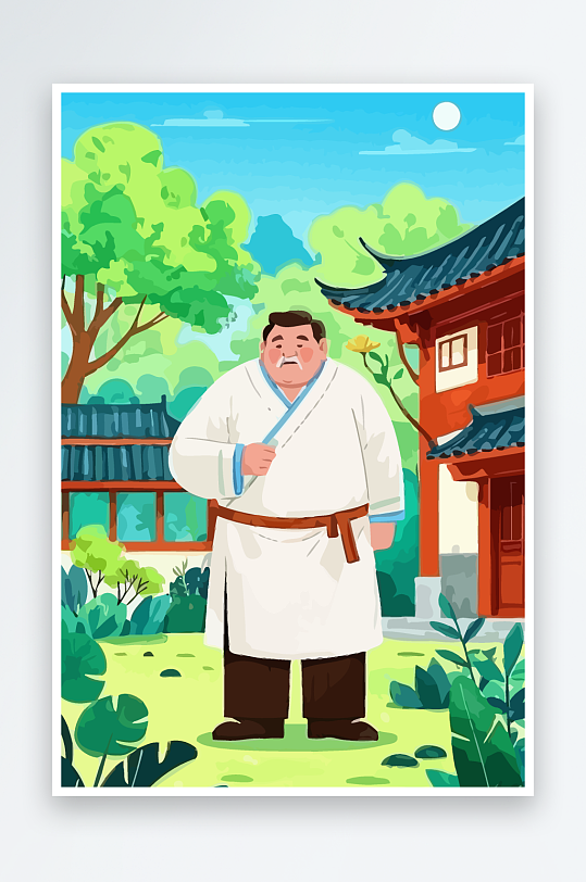 老人建筑风景图标插画-众图网