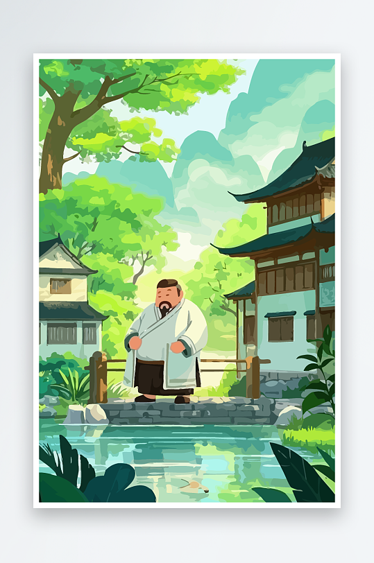 老人建筑风景图标插画-众图网