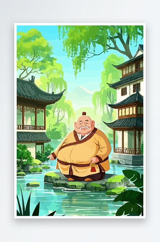 老人建筑风景图标插画-众图网