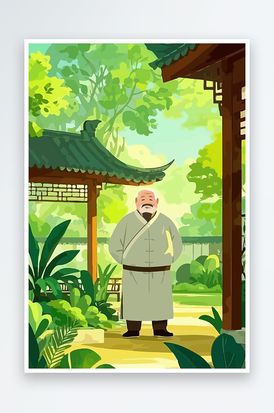 老人建筑风景图标插画-众图网