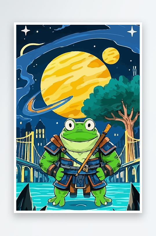 青蛙战士夜景图标插画-众图网