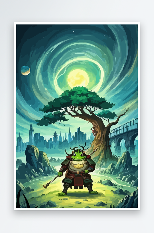 青蛙战士夜景图标插画-众图网