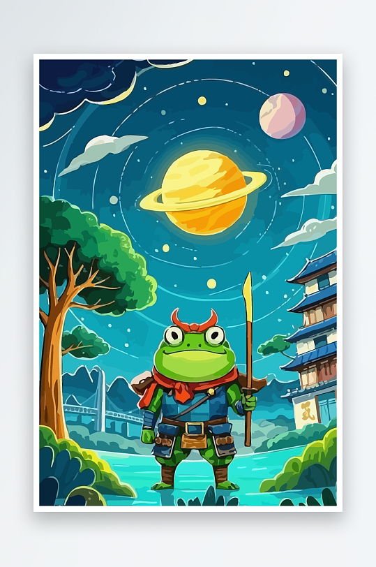 青蛙战士夜景图标插画-众图网