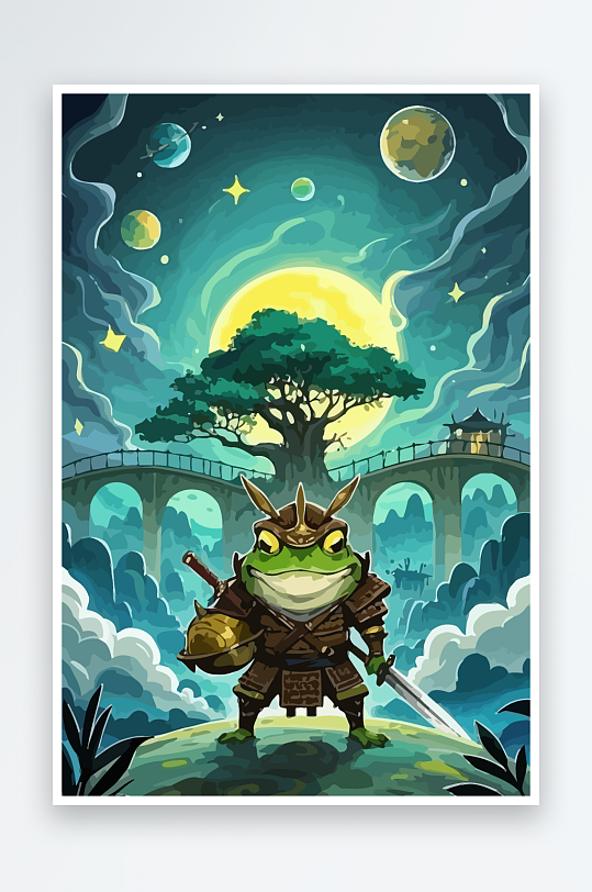 青蛙战士夜景图标插画元素-众图网