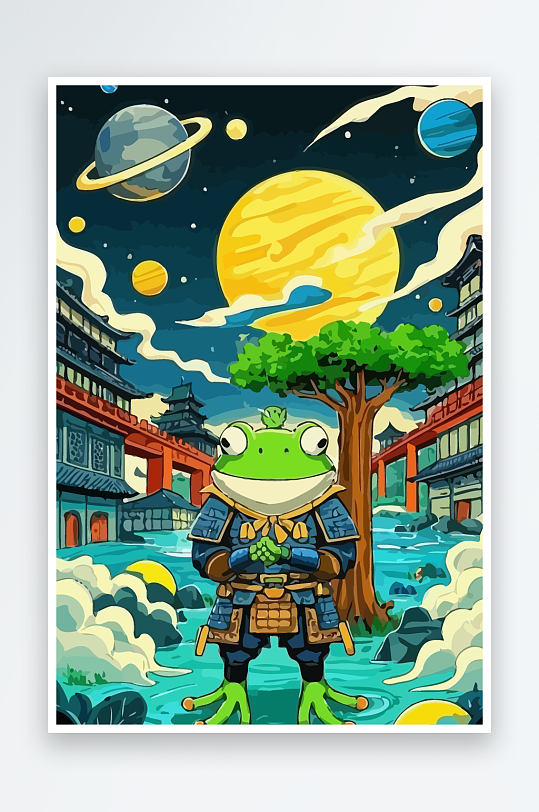 青蛙战士夜景图标插画元素-众图网