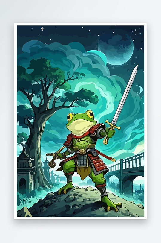 青蛙战士夜景图标插画元素-众图网