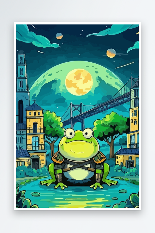 青蛙战士夜景图标插画元素-众图网