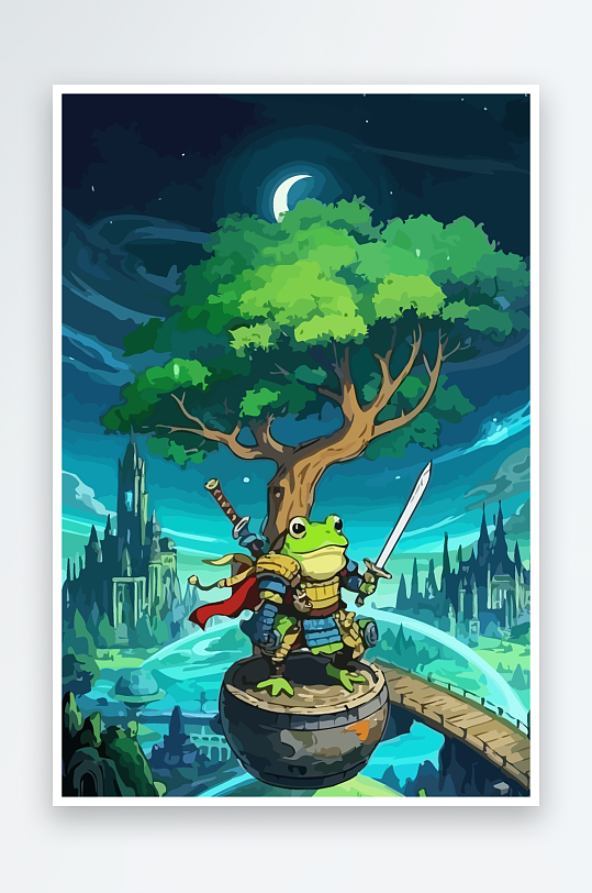 青蛙战士夜景图标插画元素-众图网