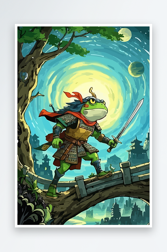 青蛙战士夜景图标插画元素-众图网