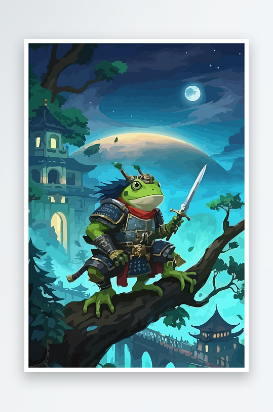 青蛙战士夜景图标插画元素-众图网