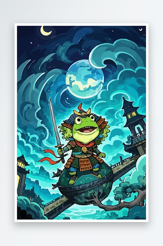 青蛙战士夜景图标插画元素-众图网