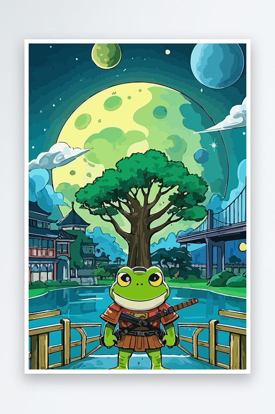 青蛙战士夜景图标插画元素-众图网