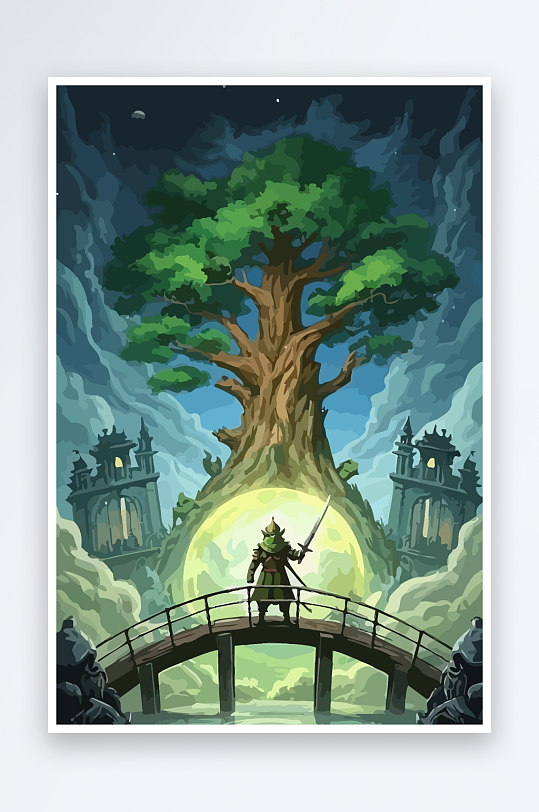 青蛙战士夜景图标插画元素-众图网